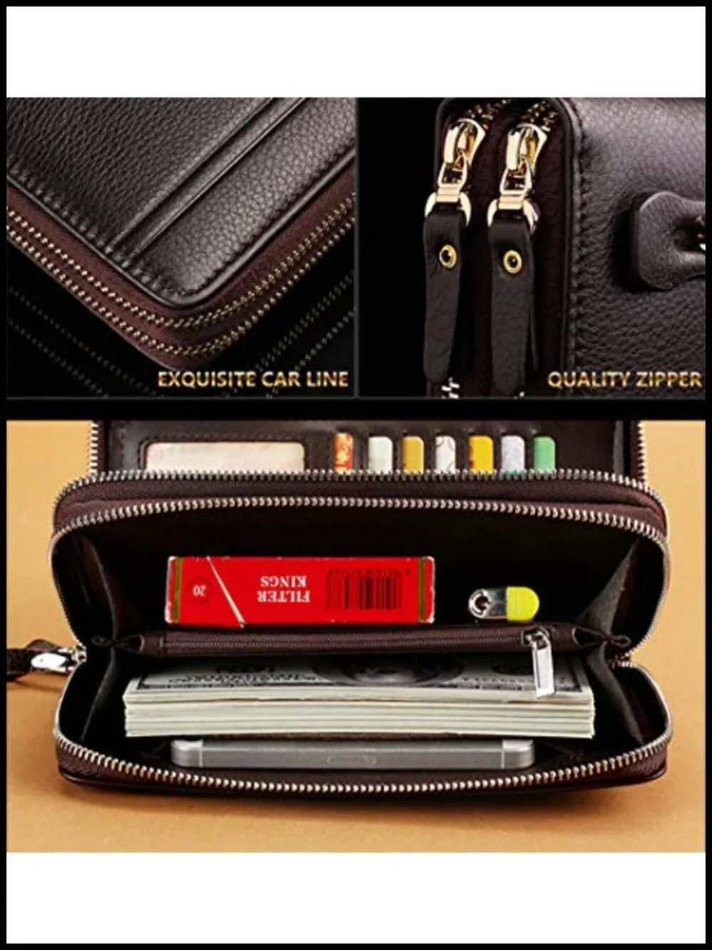 Men's Long Wallet Large Leather Clutch Business Handbag Phone Card Holder Case